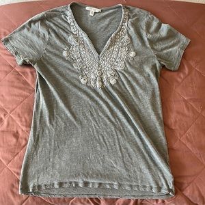 Gray/Green Lucky Brand Top with Stitch Design